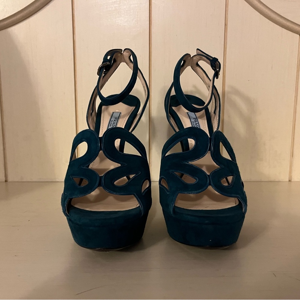 Prada Teal Suede Heels